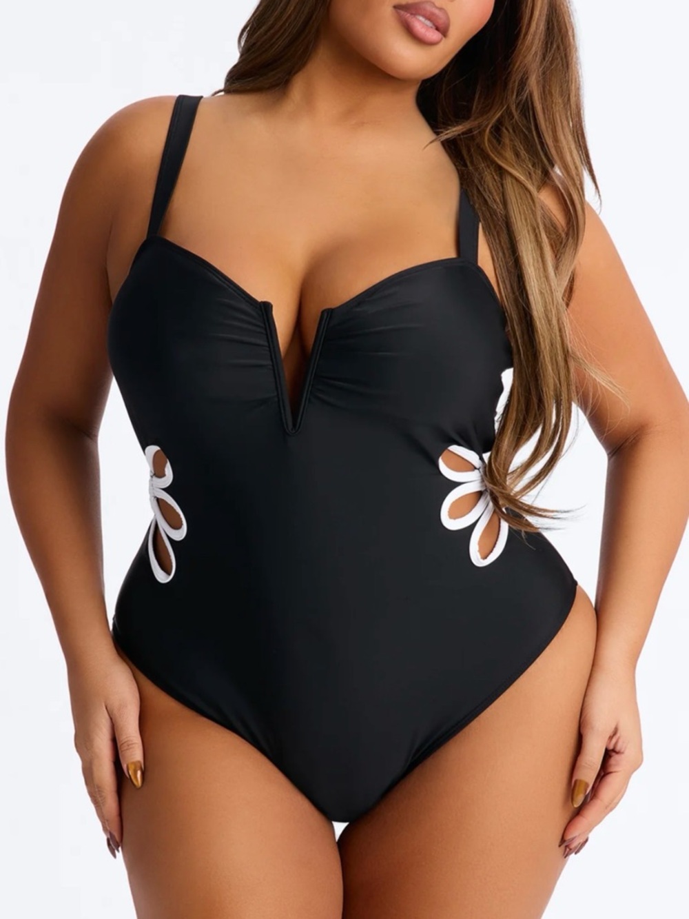 NWT Women's Black One-Piece Swimsuit with Cutout Accents